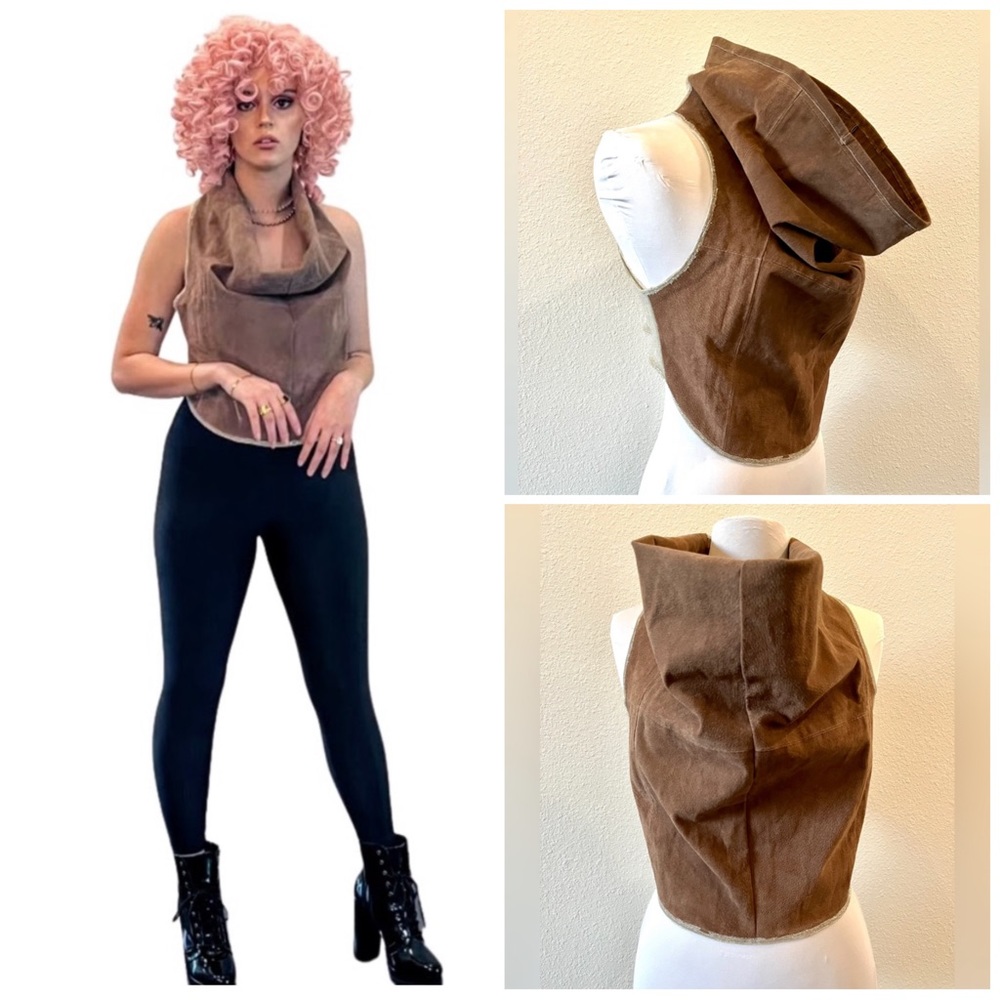 Voux Luxe real suede leather avante grade cowl neck top